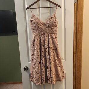 Lulu's Dusty Mauve Lace V-Neck Spaghetti Strap Dress